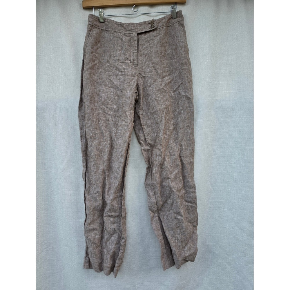Kasper Linen Pants Womens 12 Brown Coastal Grandmother Quiet Luxury Trousers